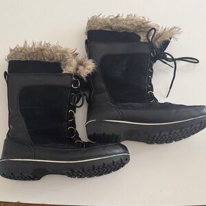 Women's Black Suede Leather Lace Up Winter Boots with Fur Lining Size 11